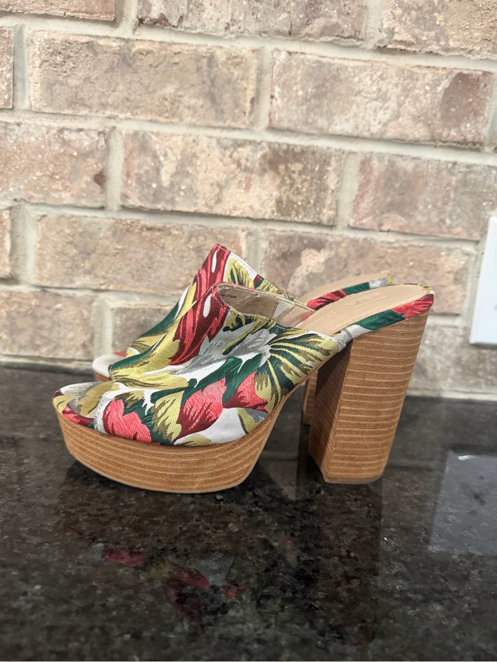 ASOS Floral Platform Block Heel Mules - Red, Green, Yellow